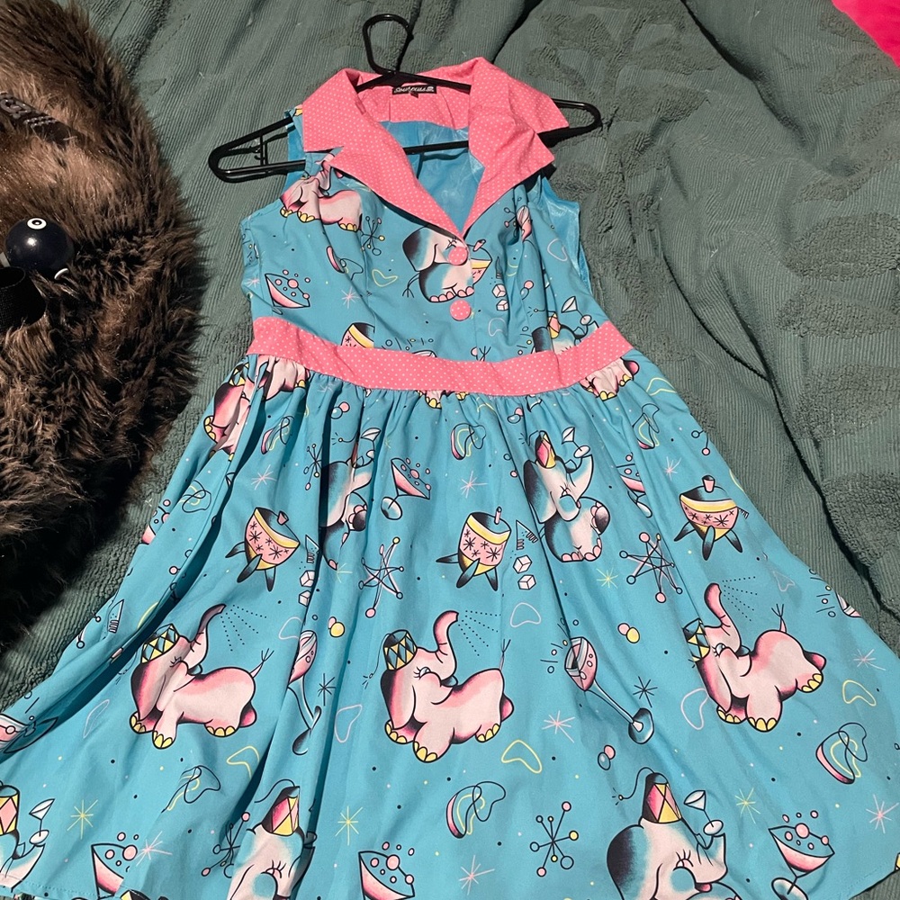Sourpuss Blue and Pink Elephant Dress